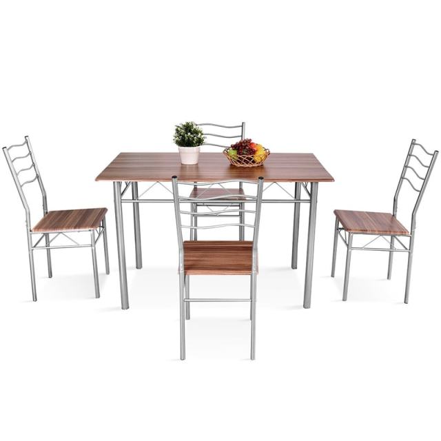 Modern 5 Piece Dining Table Set Metal Frame Wood Kitchen Breakfast Furniture with 4 Chairs