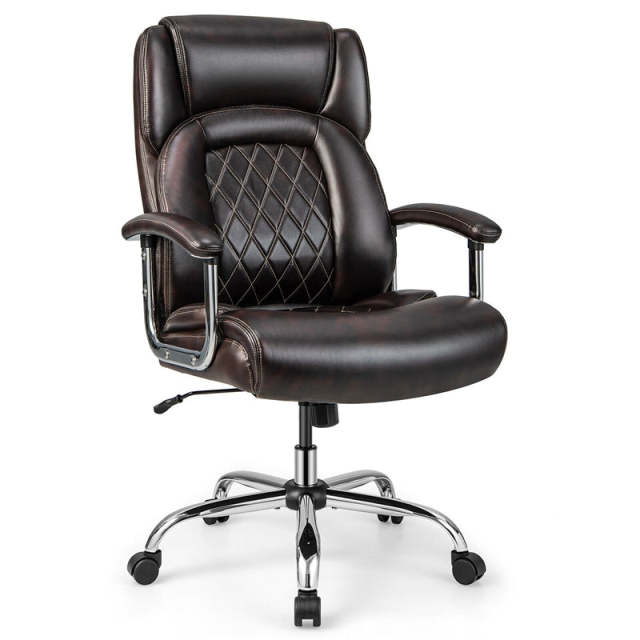 500LBS Big & Tall Office Chair, High-Back Leather Executive Chair w/ Wide Seat for Heavy People, Height Adjustable Swivel Computer Desk Chair