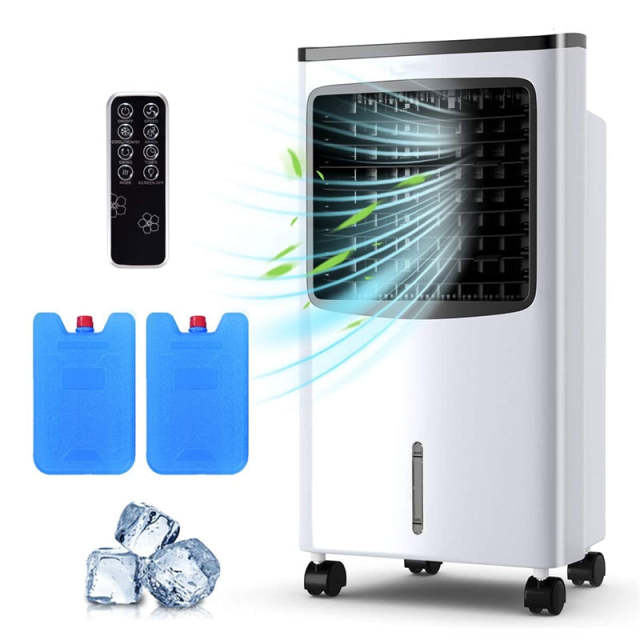 3-in-1 Portable Evaporative Cooler, Air Cooling Fan & Humidifier with Remote Control, Ice Packs, 8L Water Tank, Quiet for Home, Office, Bedroom