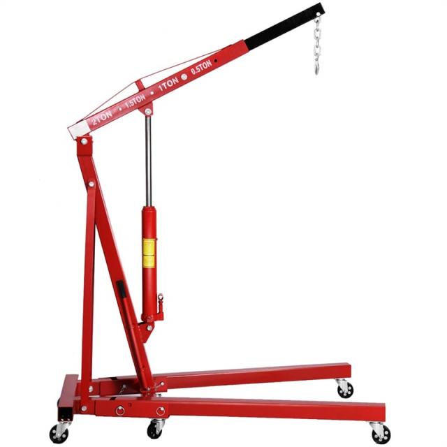 2 Ton Folding Engine Hoist, Heavy Duty Hydraulic Shop Crane with 6 Wheels, Adjustable Load Arm & 4400 LBS Capacity for Garage, Workshop
