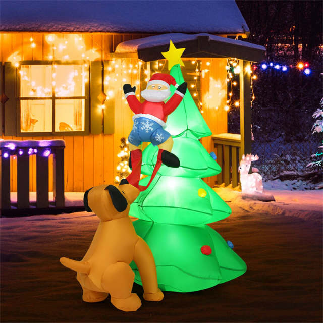 6.5FT Inflatable Christmas Tree Santa Claus Puppy Dog Decor with LED Lights & Waterproof Fabric for Outdoor Home Yard Decoration