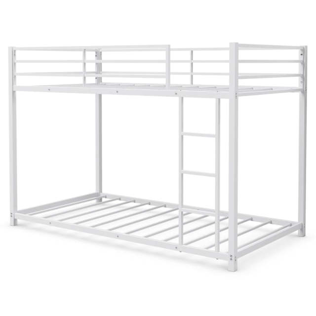Twin Over Twin Metal Bunk Bed, Heavy Duty Space Saving Low Profile Bunk Bed Frame with Safety Guardrail & Ladder for Kids Adults Dorm Bedroom