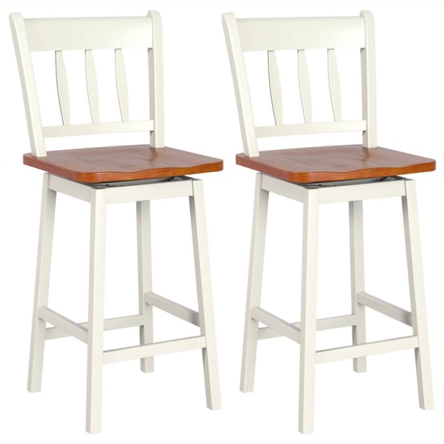 360° Swivel Bar Stools Set of 2, 24.5" Rubber Wood Counter Height Bar Chairs with Ergonomic Back & Footrest for Kitchen Island, Pub, Dining Room