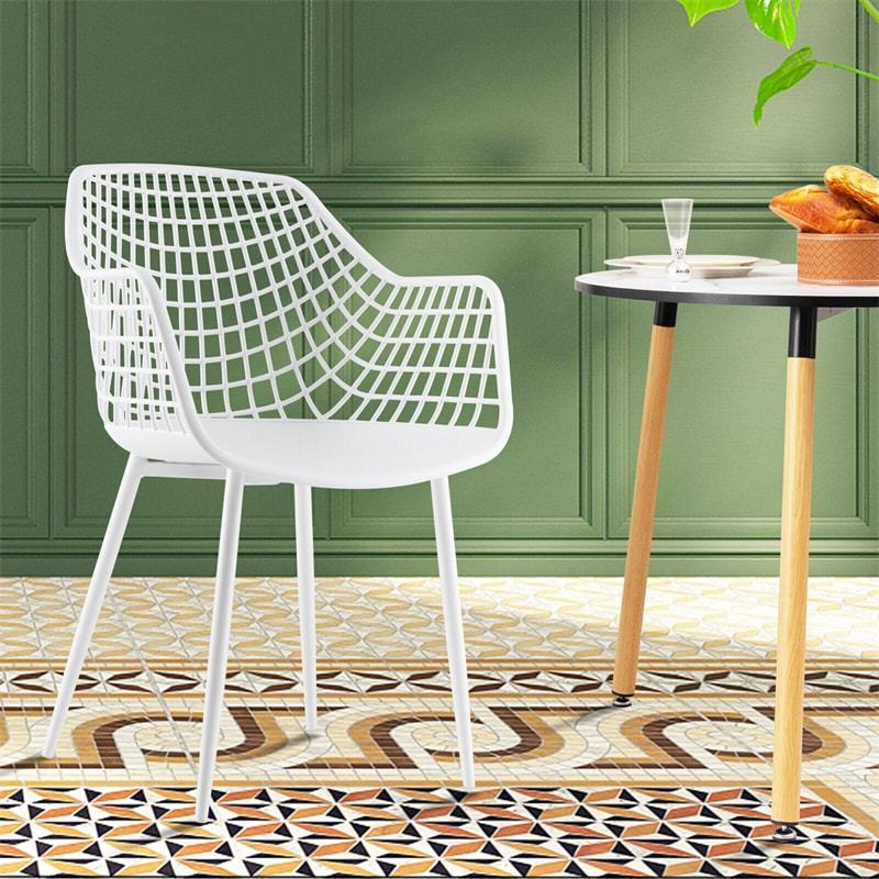 Modern Dining Chairs Set of 4 Plastic Shell Hollow Armchairs with 15" High Airy Hollow Backrests & Powder-Coated Metal Legs