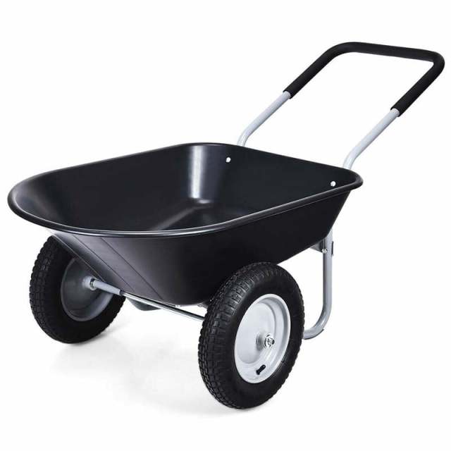 Dual-Wheel Wheelbarrow, 330lb Capacity Heavy Duty Garden Cart with Pneumatic Tires & Easy-Dump for Lawn, Farm & Construction