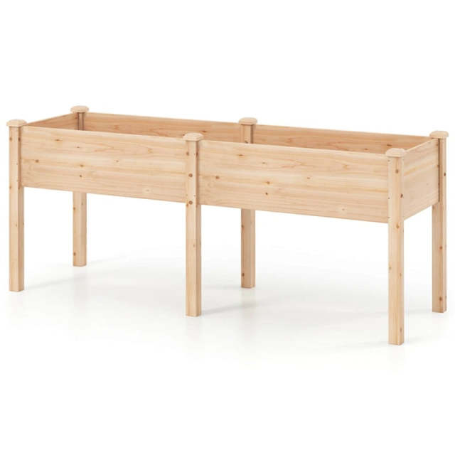 Wood Raised Garden Bed with 6 Legs, Divider Panel & Drainage, Elevated Planter Box for Vegetables, Flowers, 73x23x30 Inch