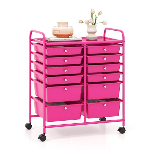 12-Drawer Rolling Storage Cart, Multipurpose Organizer Cart with Lockable Casters, Mobile Utility Cart for School Office Beauty Salon