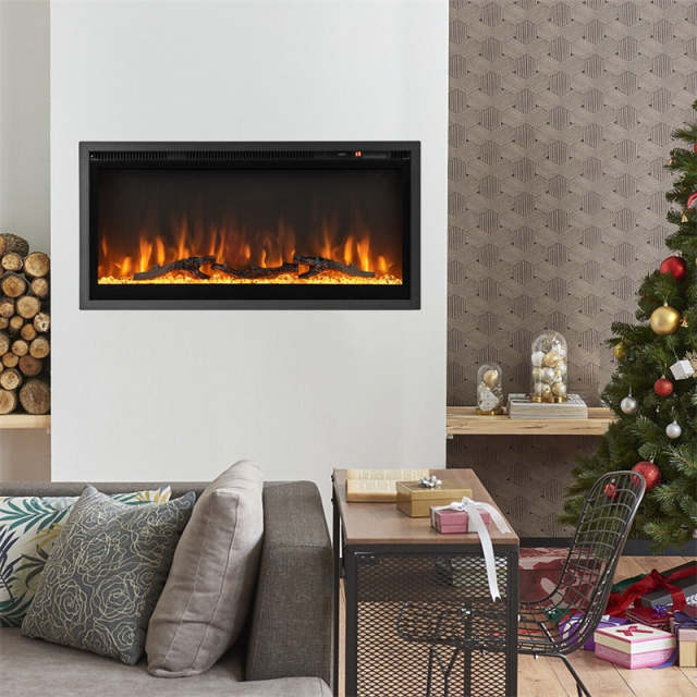 36" Linear Electric Fireplace, Wall-Mounted Recessed Freestanding 1500W Fireplace Heater with Adjustable Flame Colors, 8H Timer & Remote Control