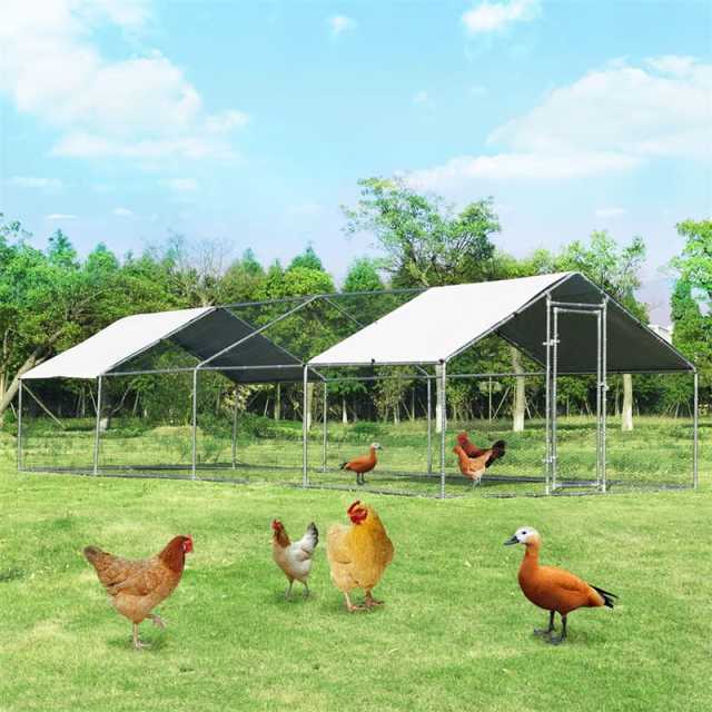 26ft Large Metal Chicken Coop, Walk-in Chicken Run Poultry Rabbit Hen Run House Shade Cage with Waterproof & UV Resistant PE Cover for Backyard Farm