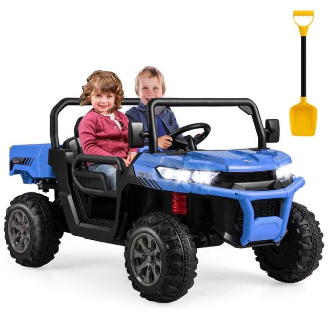 24V 2-Seater Ride-On Dump Truck, Kids Electric UTV with Dump Bed, Shovel, Remote Control & Dual Motors, Battery Powered Ride-On Car for Child