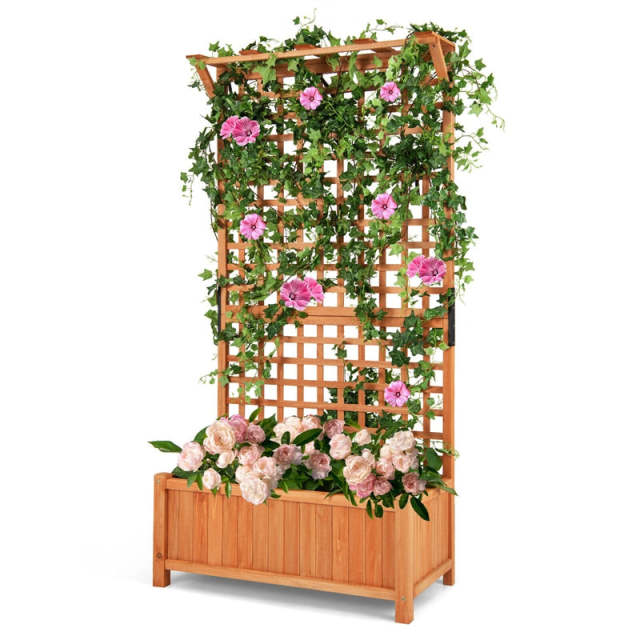 72.5" Wooden Raised Garden Bed with Trellis & Roof, Freestanding Planter Box with Drainage Holes for Climbing Plants, Yard, Balcony, Indoor & Outdoor
