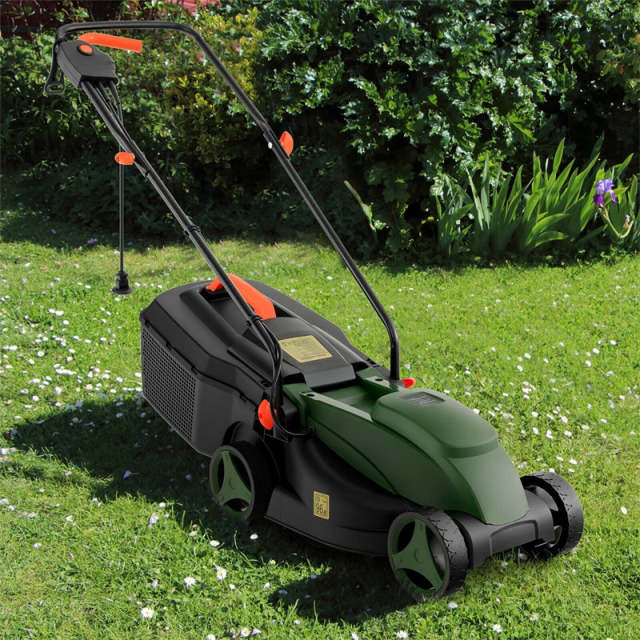 14-Inch 12 AMP Electric Corded Lawn Mower, Walk-Behind Mower with Grass Collection Box & 3 Adjustable Cutting Position for Backyard Garden Yard