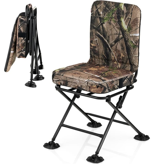 360° Swivel Hunting Chair, Portable Folding Ground Blind Chair w/All-Terrain Duck Feet, Padded Cushion 330LBS Capacity for Deer Hunting Camping