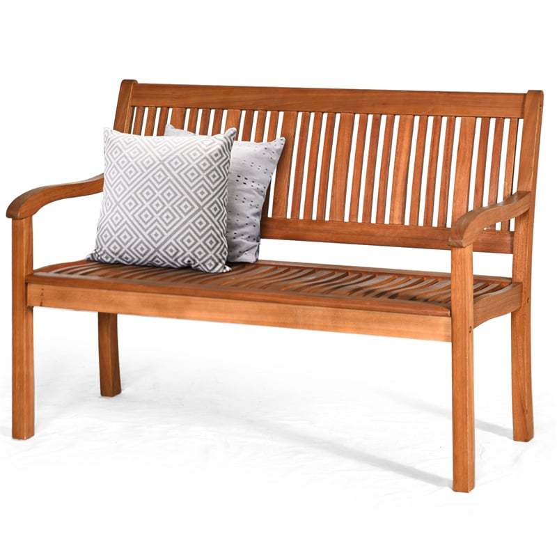 50" Solid Wood Garden Bench, 2-Person Outdoor Loveseat Bench with Curved Backrest & Wide Armrests for Patio, Porch & Poolside