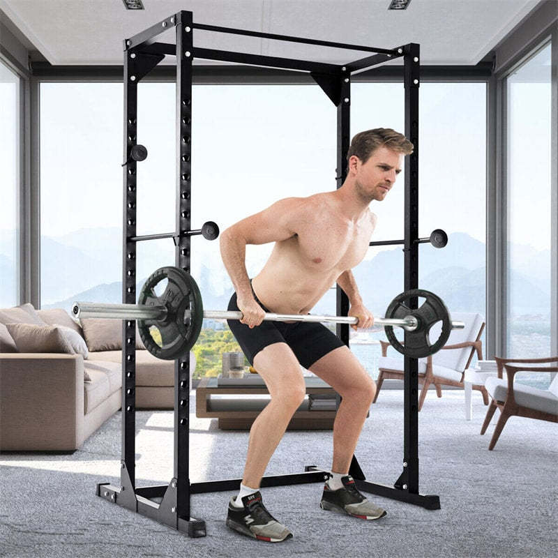 Heavy Duty Adjustable Power Rack, Multifunctional Squat Cage with Chin-Up Bars & Dumbbell Rack, Strength Training Power Cage for Home Gym Fitness