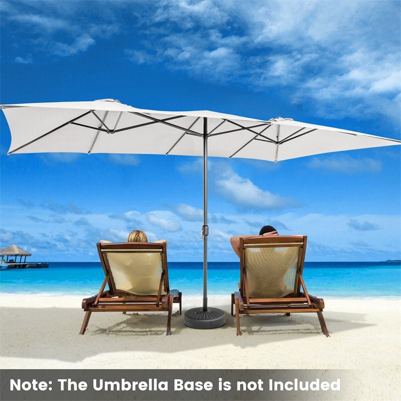 15FT Double-Sided Patio Umbrella with Crank Handle, Vented Top, 10-Rib Metal Frame, Large Twin Market Umbrella for Poolside, Deck, Lawn, Garden