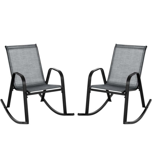 2PCS Outdoor Rocking Chairs, Ergonomic Patio Rockers with Breathable Fabric Seat & Back, Heavy-Duty Metal Frame for Backyard, Garden Front Porch