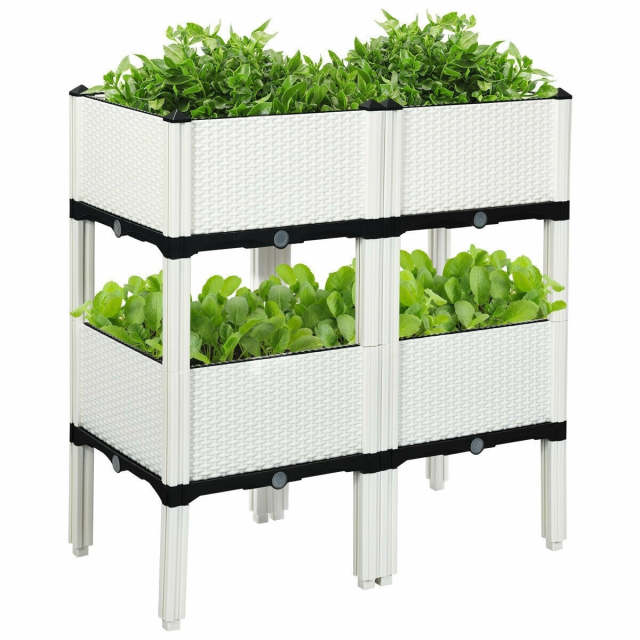4 Pack Raised Garden Bed Kit, Self-Watering Elevated Planter Box with Removable Legs & Drainage Holes for Vegetables Flowers, Indoors Outdoors