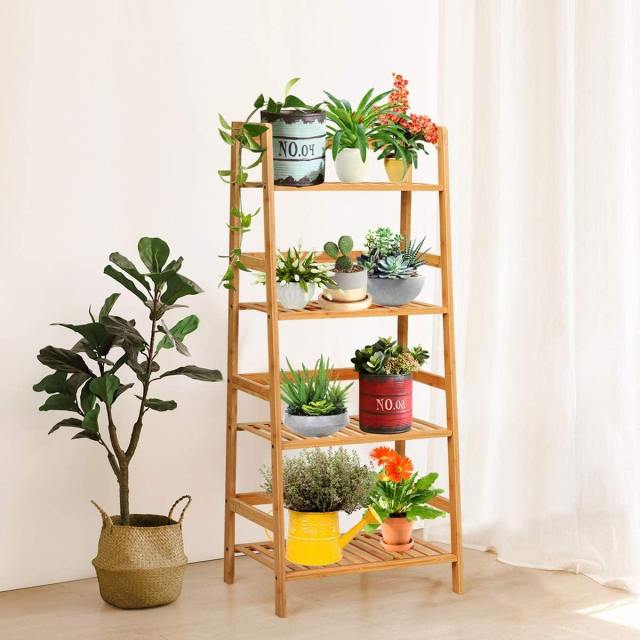 4 Tier Multifunctional Bamboo Ladder Shelf Plant Display Rack