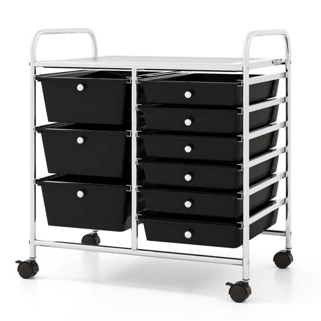 9-Drawer Rolling Storage Cart, Mobile Art & Craft Supply Organizer on Wheels, Metal Frame, Drawer Utility Cart for Classroom Office Home Salon