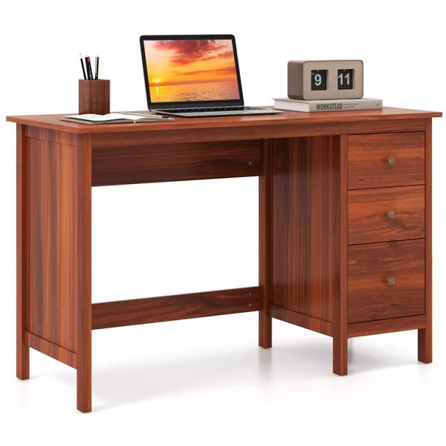 Modern Home Office Computer Desk with 3 Storage Drawers, Large Desktop, Compact Writing Study Desk, Multipurpose Laptop Workstation for Bedroom