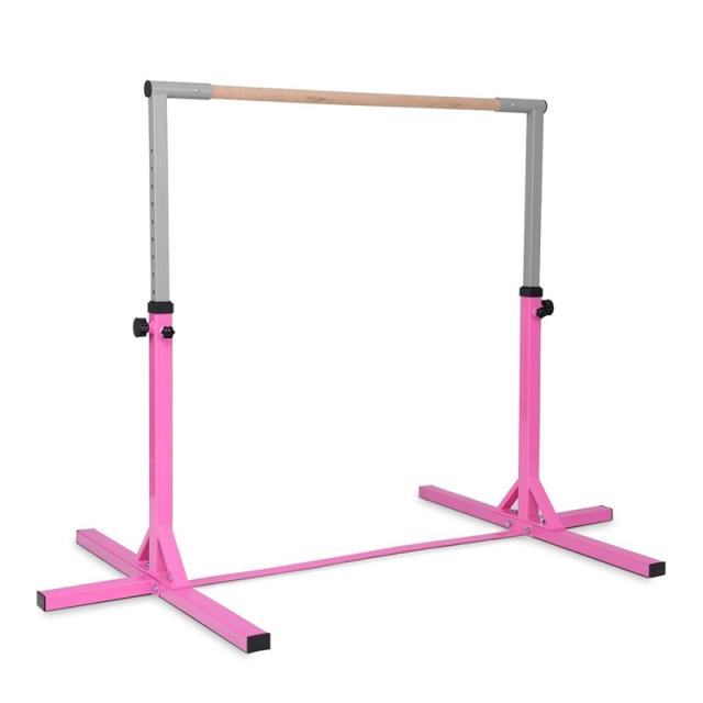 Steel Gymnastics Training Bar, 3' to 5' Height Adjustable Kip Bar with Double Locking Mechanism, Junior Horizontal Bar for Home Practice