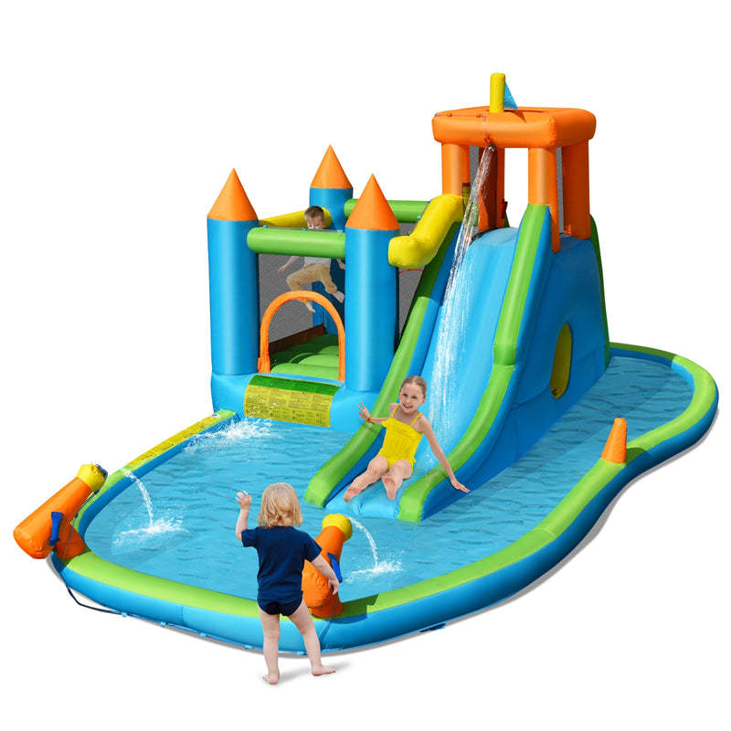 Inflatable Water Slide, 8-in-1 Kids Bounce House Water Park with Slide, Splash Pool, Ball Pit, Hide & Seek Cave for Indoor/Outdoor Backyard Party Fun