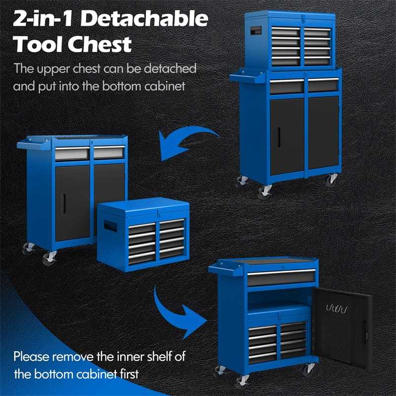 5-Drawer Rolling Tool Chest, Tool Storage Cabinet with Lockable Wheels, Detachable Top Tool Box & Adjustable Shelf for Garage, Workshop