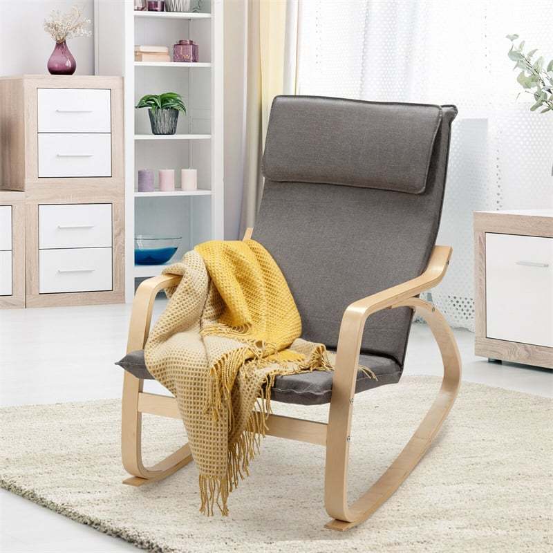 Modern Bentwood Rocking Chair with Removable Upholstered Cushion, Ergonomic Leisure Accent Rocker for Living Room, Bedroom & Nursery
