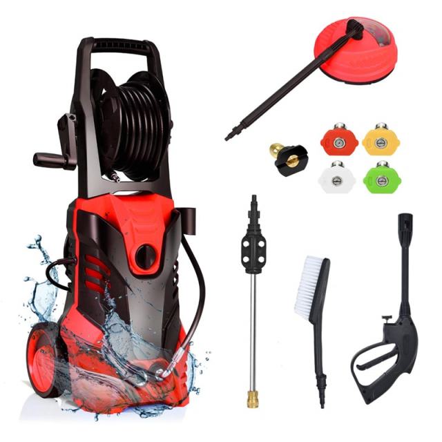 3000PSI Electric High Pressure Washer, 2000W 2 GPM Portable Power Washer Home Patio Deck Cleaner with 5 Nozzles & 2 Wheels