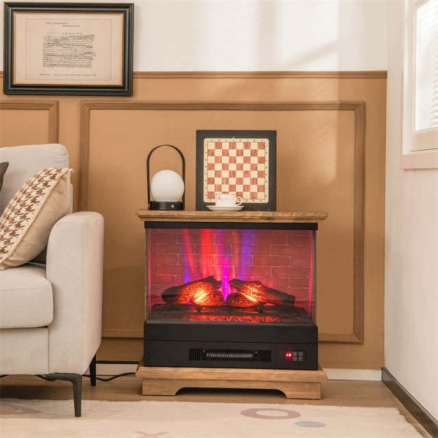 27" Electric Fireplace with Mantel, 3-Sided Glass View Freestanding Heater 1400W with 7 Flame Colors, Remote, 6H Timer & Overheat Protection