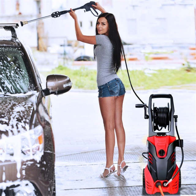3000PSI Electric High Pressure Washer, 2000W 2 GPM Portable Power Washer Home Patio Deck Cleaner with 5 Nozzles & 2 Wheels