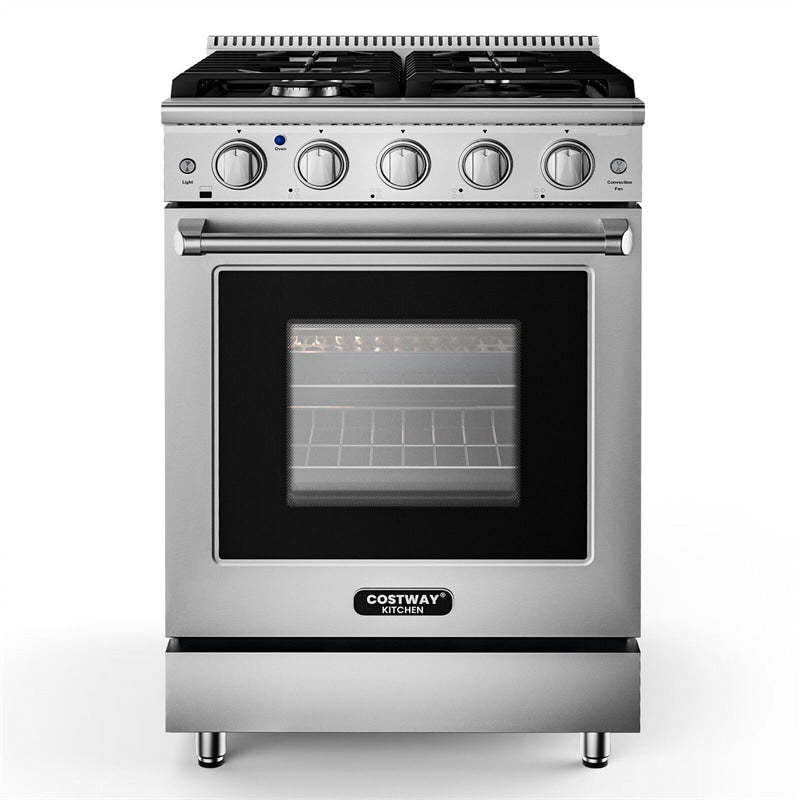 24" Freestanding Natural Gas Range Stainless Steel Dual Fuel Gas Range with 4 Burners Cooktop & 3.73 Cu.Ft. Convection Oven