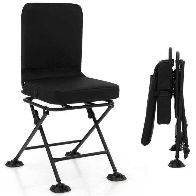 360° Swivel Hunting Chair, Portable Folding Ground Blind Chair w/All-Terrain Duck Feet, Padded Cushion 330LBS Capacity for Deer Hunting Camping