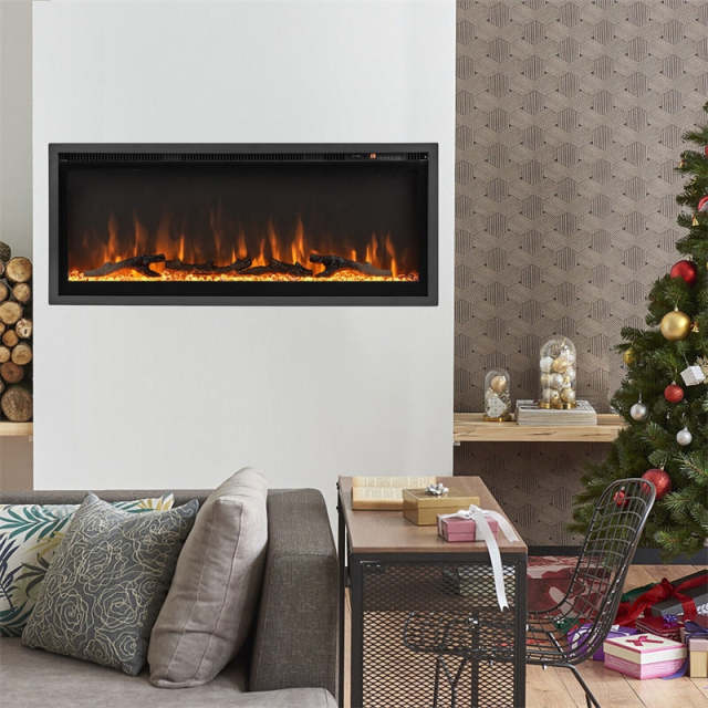 42" Linear Electric Fireplace, Wall-Mounted Recessed Freestanding 1500W Fireplace Heater with Customizable Flame Colors, 8H Timer & Remote Control