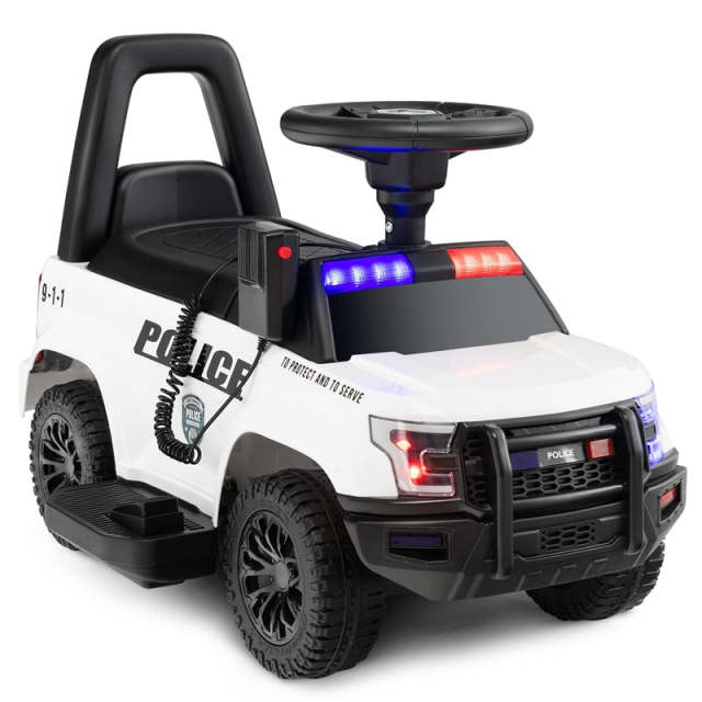 Kids Ride on Push Car 6V Electric Toddler Foot-to-Floor Police Push Car with Megaphone Lights Siren & Under Seat Storage