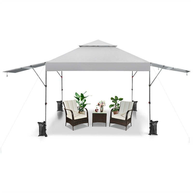 10'x17.6' Pop-up Canopy Tent with Adjustable Dual Awnings & Wheeled Bag, 2-Tier Outdoor Instant Canopy Tent, Easy Setup for Patio Market Picnic