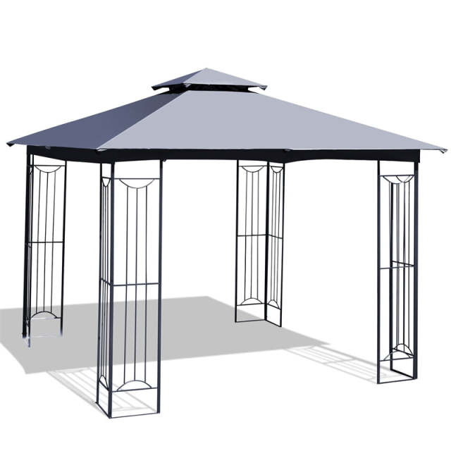 10 x 10 FT Patio Gazebo Double Roof Outdoor Canopy Gazebo Heavy-Duty Steel Frame Gazebo Garden Pavilion Shelter