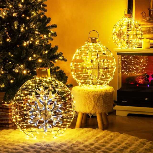 3-Pack Christmas LED Lighted Sphere Balls, Pre-Lit Lantern Balls with 732 Lights, Zip Ties & Ground Stakes, Tree Globe Lights for Indoor Outdoor Decor