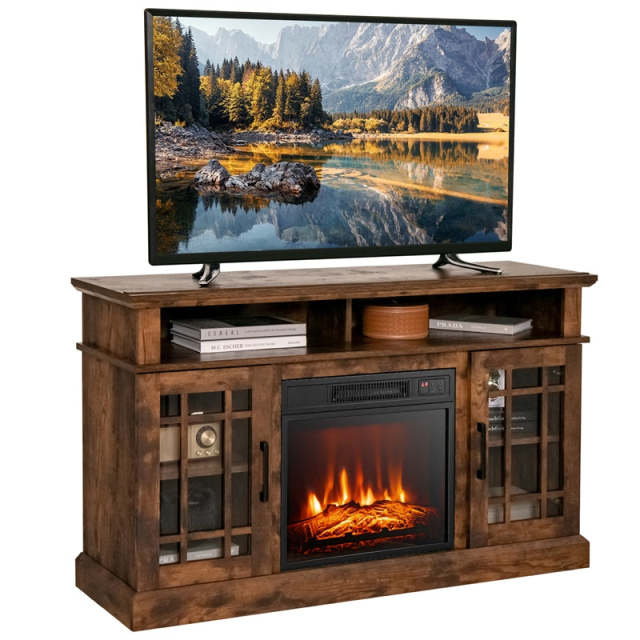 48" Fireplace TV Stand for TVs up to 50", Wood Entertainment Center TV Console with 18" Electric Fireplace, Remote Control, Adjustable Shelves