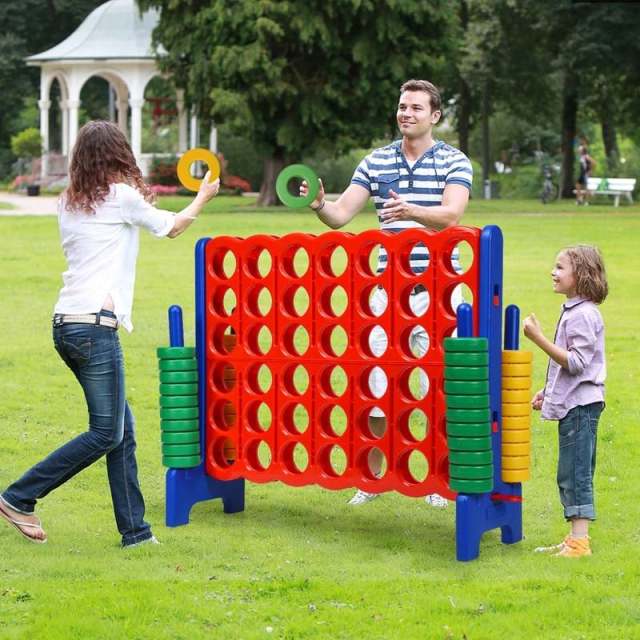 Giant 4-in-a-Row, Jumbo 4-to-Score Giant Game w/ 42 Rings, Quick-Release Slider, 3.5FT Tall Indoor Outdoor Connect 4 Yard Game for Kids, Adults