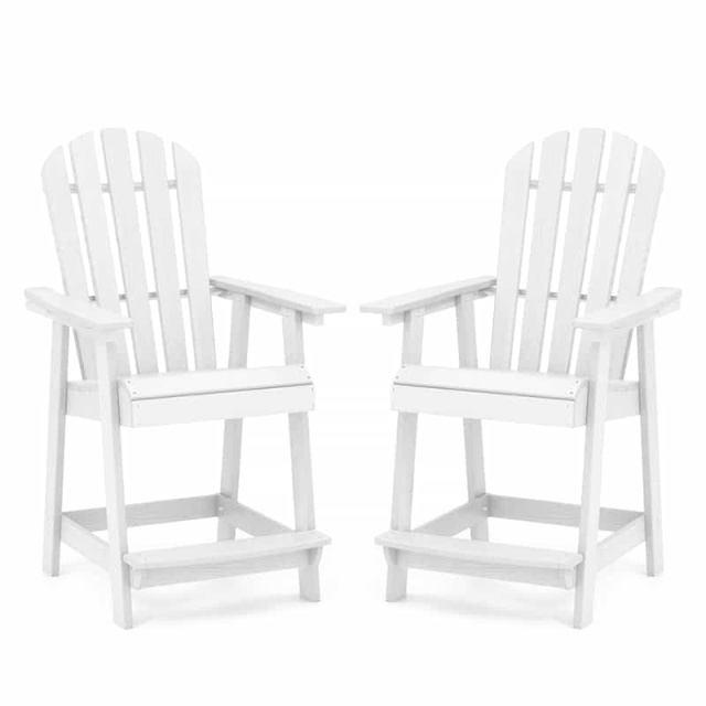 Outdoor HDPE Bar Stools Set of 2, 47" Tall Adirondack Chairs with Armrest & Footrest, All-Weather Counter Height Barstools for Poolside, Garden