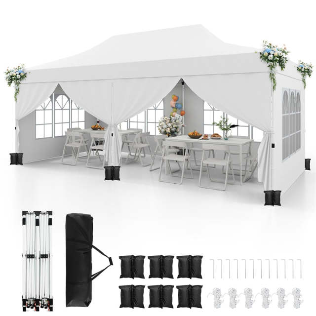 10x20FT Pop Up Canopy with 6 Removable Sidewalls/Windows, 8-Pack Sandbags & Carrying Bag, UPF50+ Sun Protection Tent for Outdoor Wedding Party
