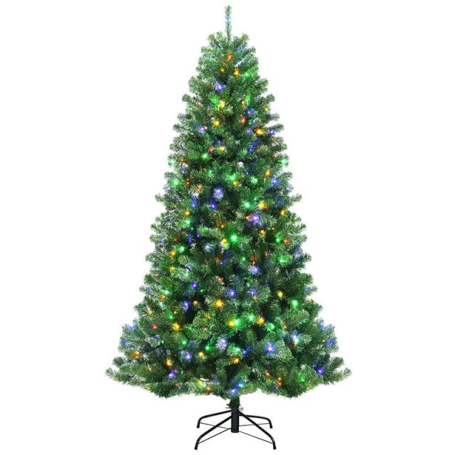 8ft Pre-lit Artificial Christmas Tree Hinged Remote Control Xmas Tree with 600 Color Changing LED Lights & 9 Lighting Modes