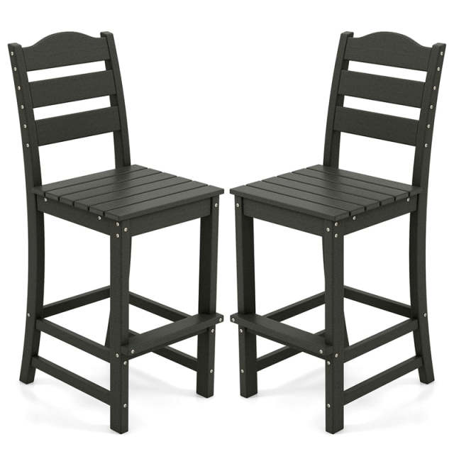 Outdoor HDPE Bar Stools Set of 2, 30" Tall All-Weather Patio Bar Chairs with Backrest & Footrest for Garden, Backyard, Easy Maintenance