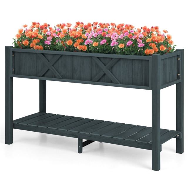 44" HIPS Raised Garden Bed with Legs, Storage Shelf & Drainage Holes, Weatherproof Elevated Planter Box for Backyard, Balcony, Flowers, Herbs