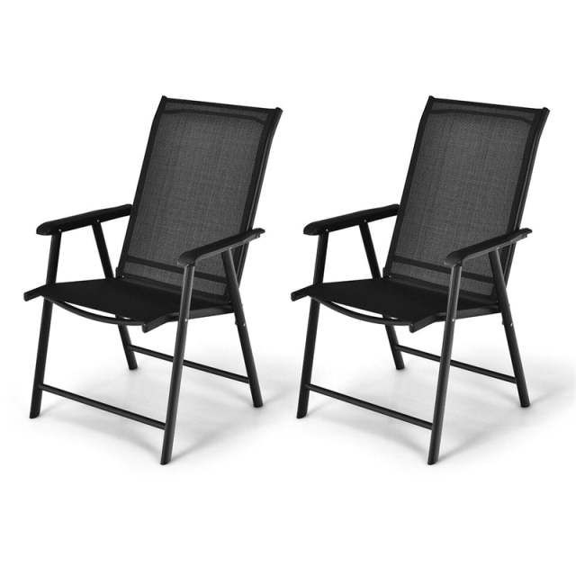 2PCS Patio Folding Dining Chairs Outdoor Sling Chairs Metal Frame Portable Chairs with Armrests for Lawn Garden Deck Camping Beach
