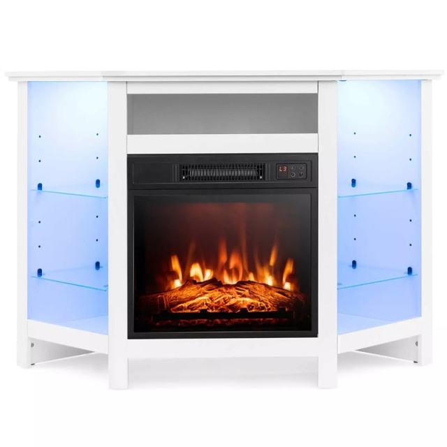 45" Corner Fireplace TV Stand for 50" TVs, Modern Fireplace Entertainment Center with 16-Color LED Lights, Smart APP Control, Adjustable Shelves