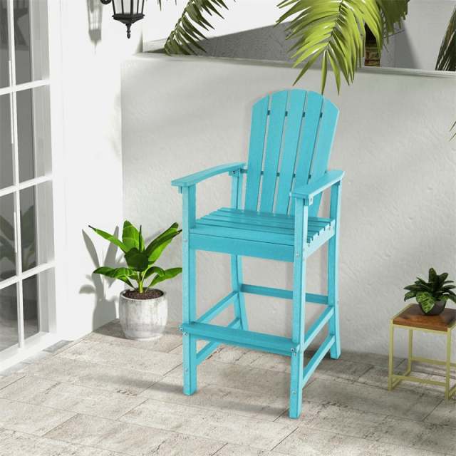 Outdoor HDPE Bar Stool, All-Weather 30" Tall Adirondack Chair with Armrests & Footrest, Bar Height Patio Chairs for Garden Deck Balcony