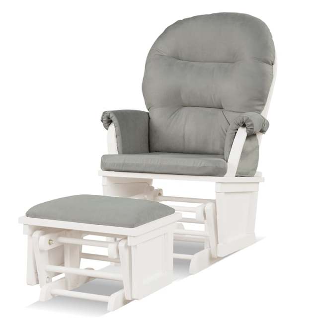 Nursery Glider & Ottoman Set, Wooden Upholstered Glider Rocker with Removable Padded Cushion, Rocking Chair for Napping, Nursing, Reading